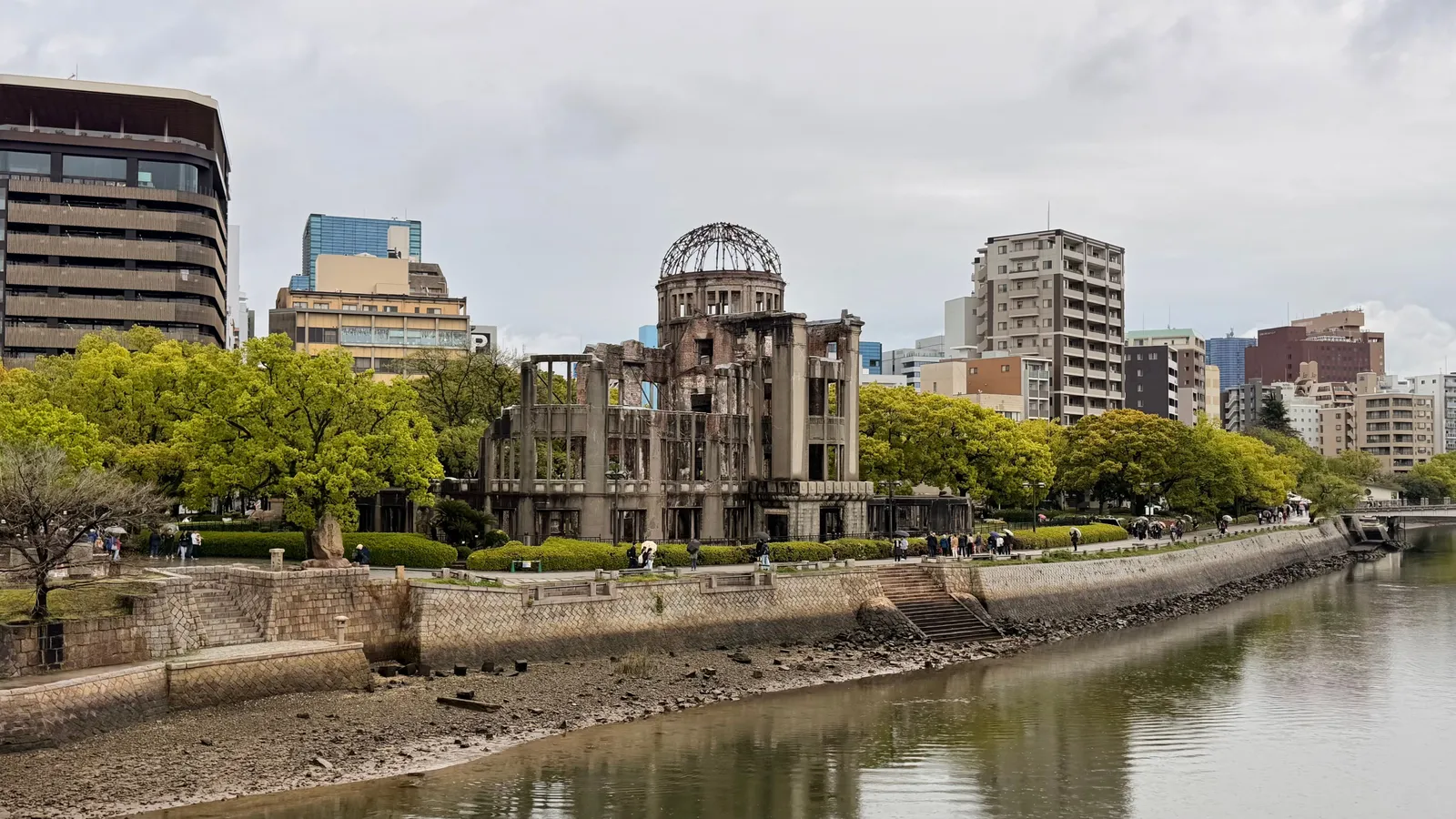 The Atomic Bomb Dome beside the river in Hiroshima Peace Memorial Park, Japan, in daylight
