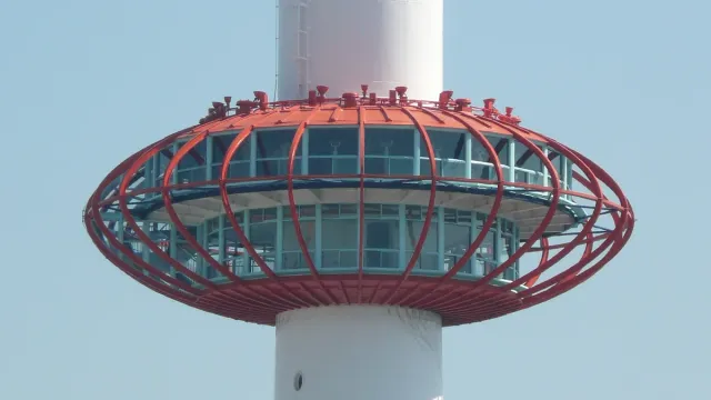 A round, glazed observation floor at the top of a tower